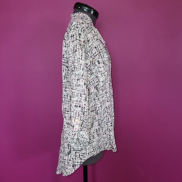 Jones New York Abstract White, Pink & Black Blouse Size Small - Picture 2 of 7